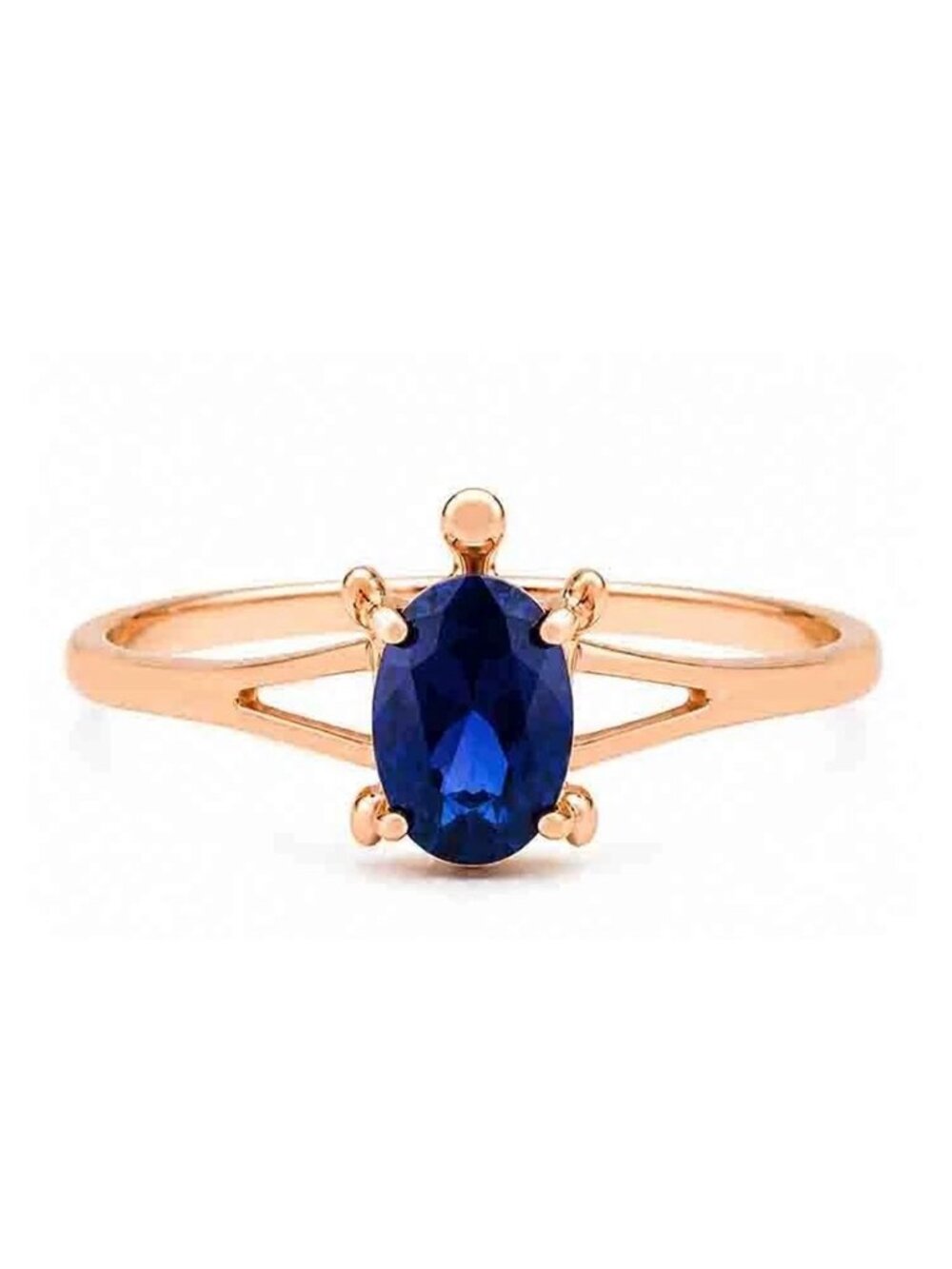 Genuine 0.72 Cts Blue Sapphire Turtle Ring 10k Rose Gold